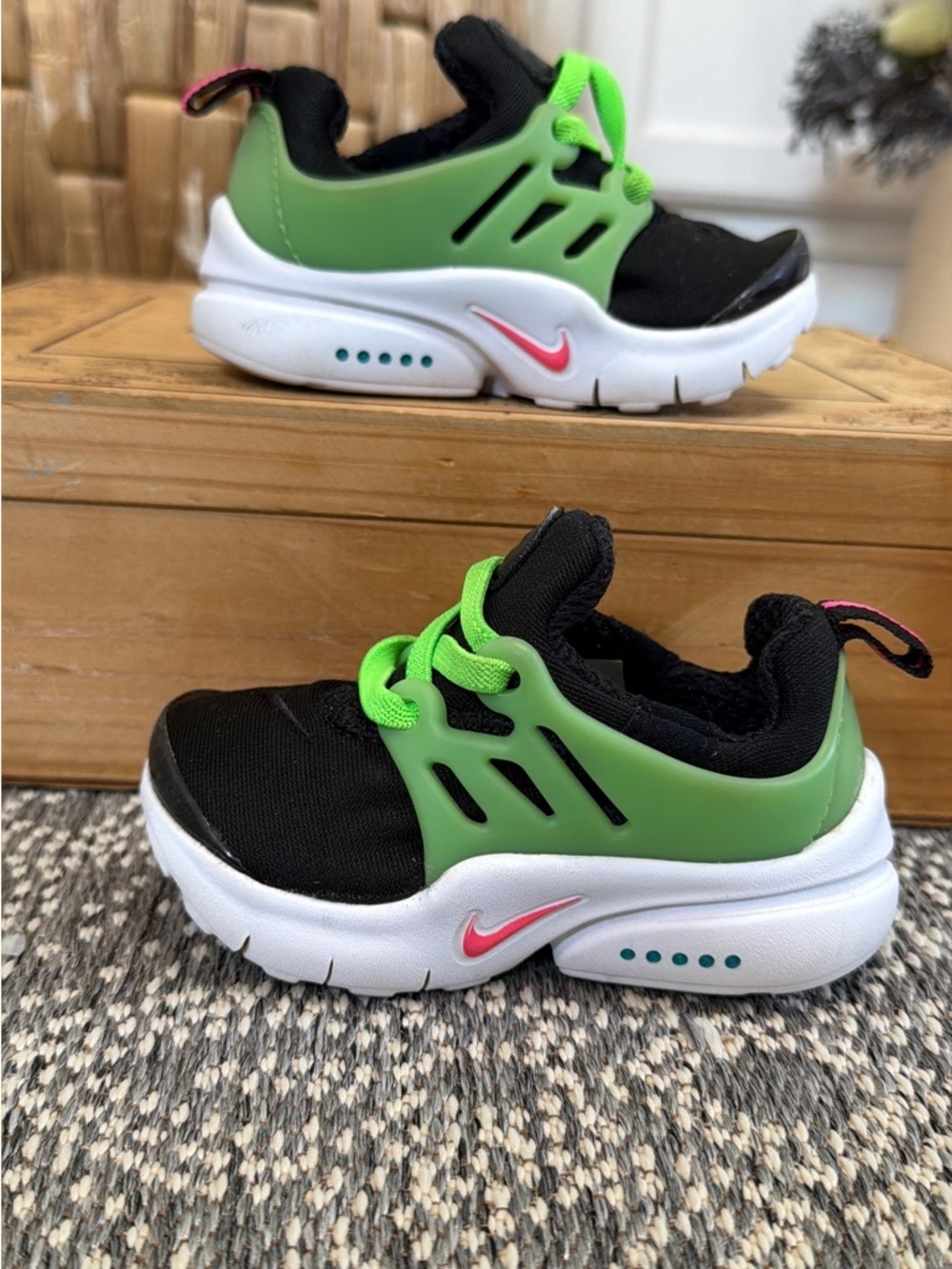 Nike Kids Black & Green Sneakers with Pink Swoosh - Picture 8 of 14